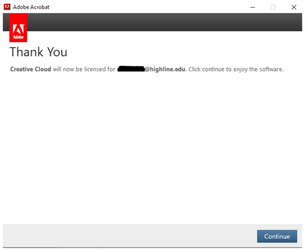 Adobe Creative Cloud Licensed Confirmation screenshot