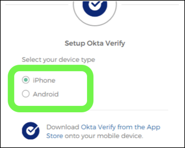 Highline Okta Multifactor Authentication by mobile, choose device