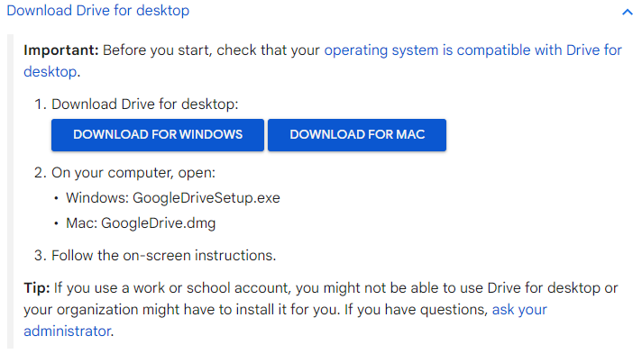 Google Drive Desktop Download Windows or Mac