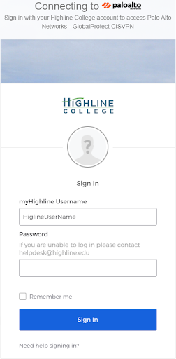 highline log in screenshot