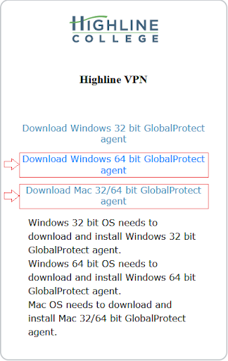 Highline VPN download, choose operating system screenshot