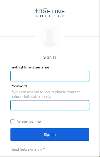 myHighline log in screenshot