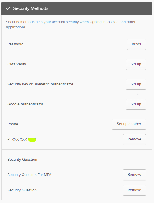 ctclink myaccount security methods list screenshot