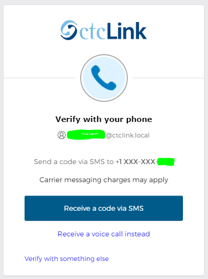 ctclink MyAccount password verify by phone options screenshot