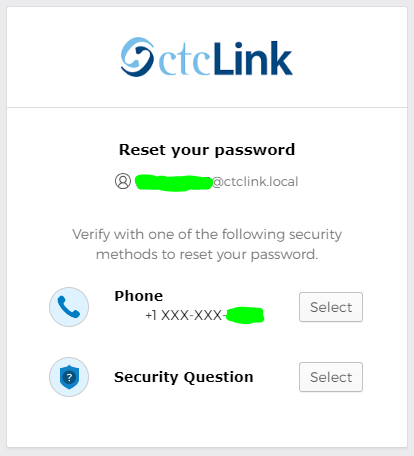 ctclink myaccount password reset identity verification screenshot