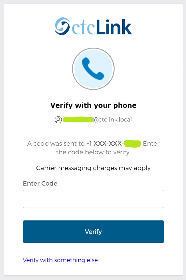 ctclink myaccount verify identity code by phone screenshot