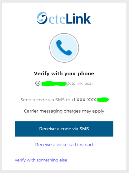 ctclink myaccount verify with phone sms or text screenshot