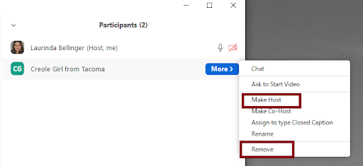 Zoom Manage Participants Make Host or Remove screenshot