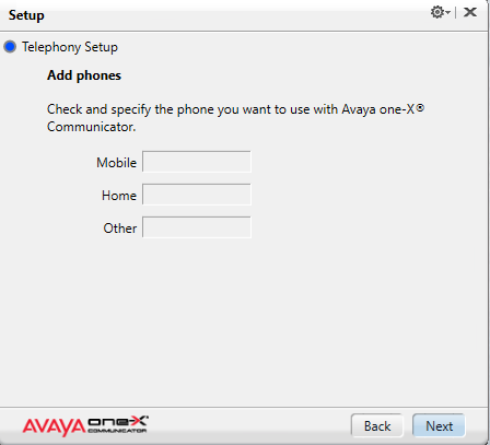Avaya Soft Phone Telephony Setup Add Phone Option, leave blank