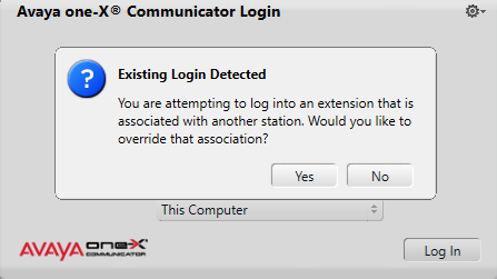 Avaya Soft Phone Existing Login Detected, click Yes