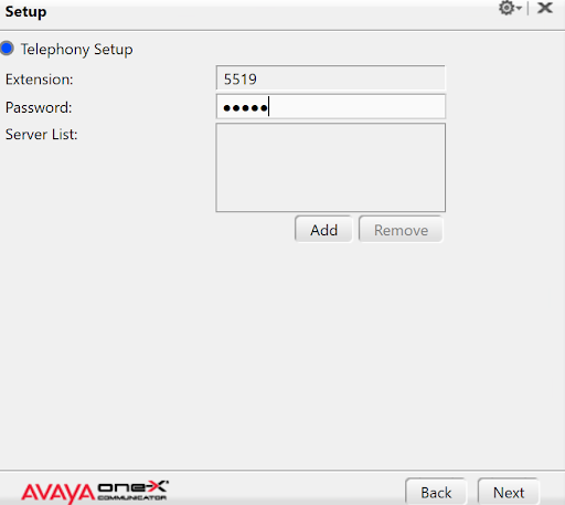 Avaya Soft Phone Telephony Setup Enter Extension and Password
