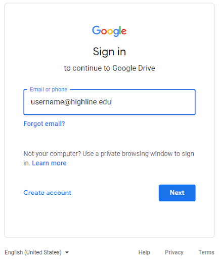 Google Drive sign in