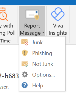 Outlook Report Button Drop Down Menu
