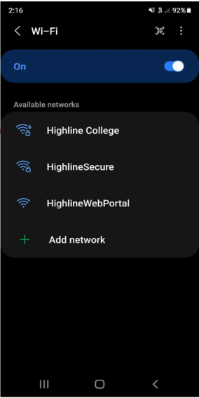 highline wifi android connections menu