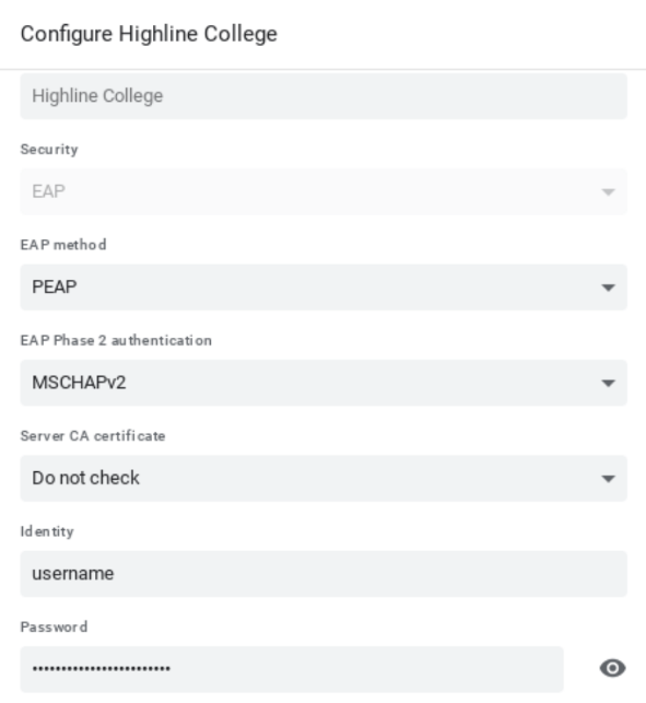 Highline wifi chromebook settings