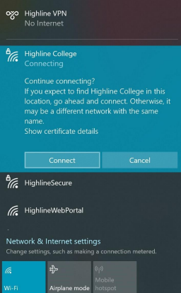 Highline wifi windows os connecting prompt