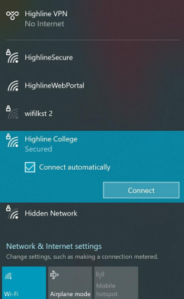 Highline Wifi windows os connect automatically