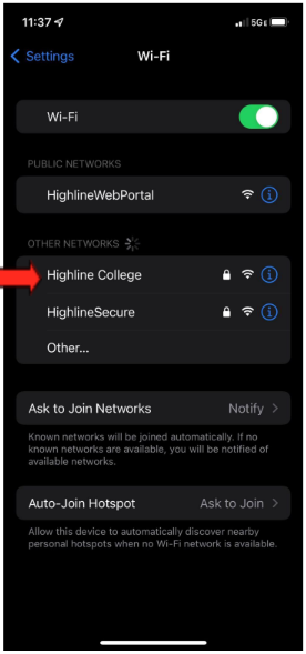 highline wifi iphone connections menu