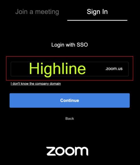 zoom chromebook sso log in company domain highline