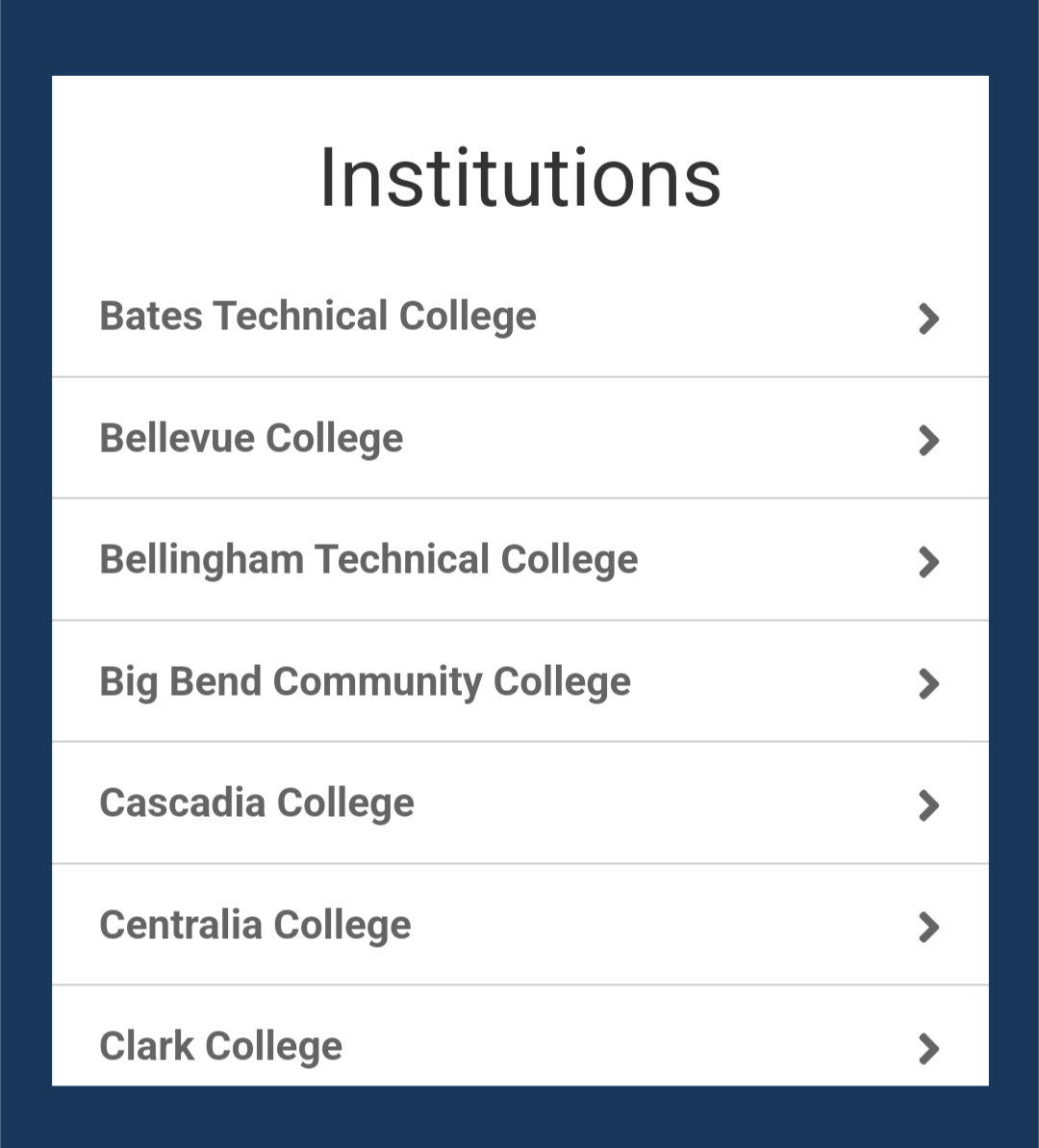 ctcLink mobile app institutions list 1