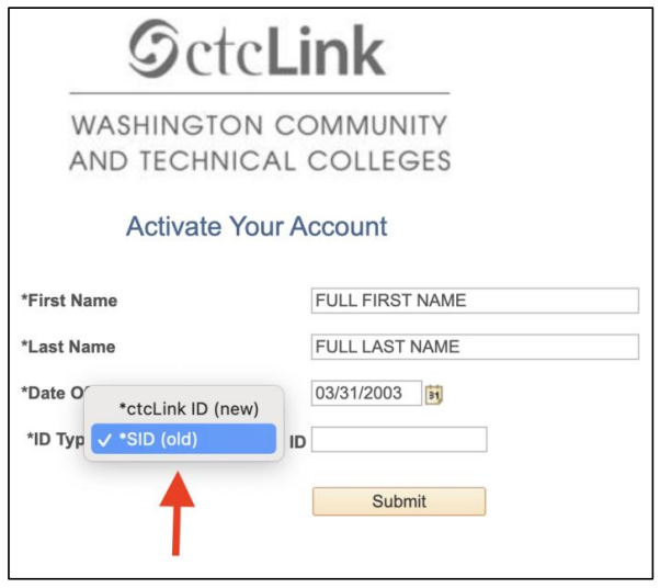 ctcLink activation SID or ID