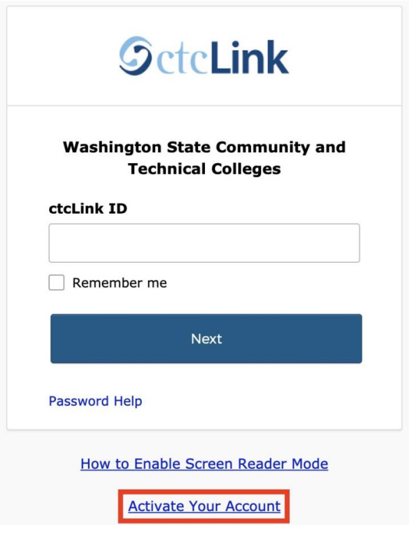ctcLink activation log in screen