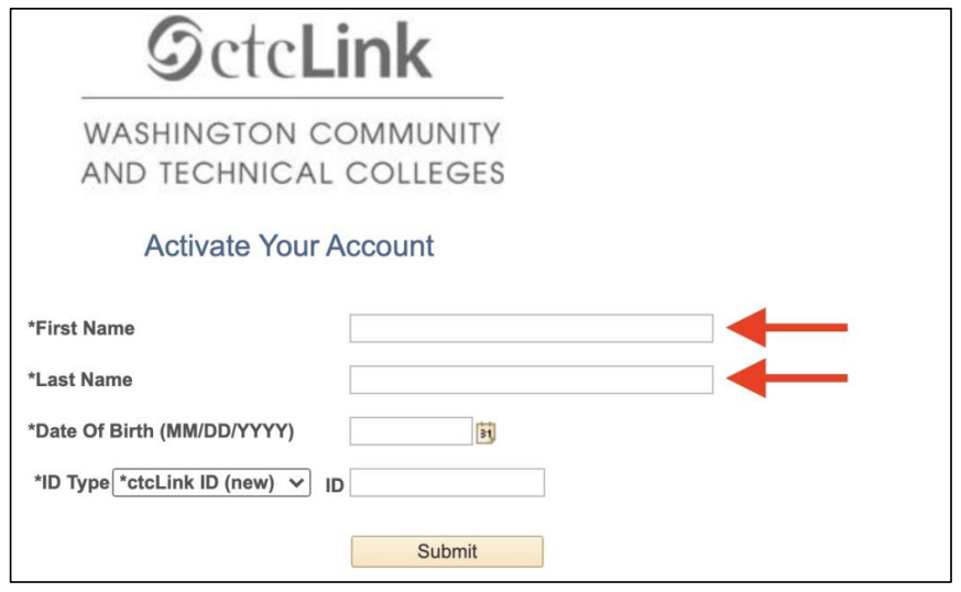 ctcLink activation enter names