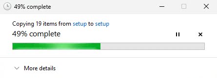 Screenshot of Windows progress bar for extracting the setup.zup file into your folder