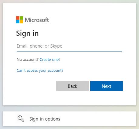 Screenshot of the Windows Microsoft Sign In screen asking for email, phone, or Skype. Enter your highline email and click next.