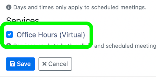 Watermark Settings for Office Hours, checkbox for Virtual Office Hours