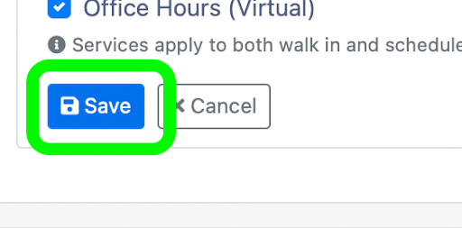 Watermark Settings for virtual office hours, Save button is highlighted