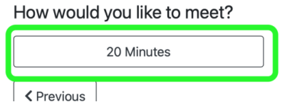 Watermark Student Meeting "How would you like to meet" starts with selecting the length of time you want for the meeting