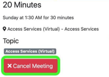 Watermark Student Meeting Details with the red 'Cancel Meeting' button highlighted