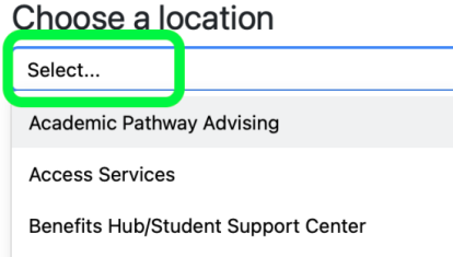 Wtermark Student Schedule Meeting choose a location (department you want to meet wiht)