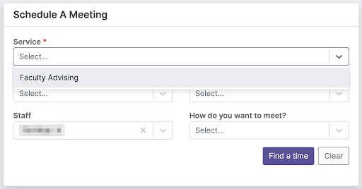 Watermark student schedule a meeting box, select Faculty Advising