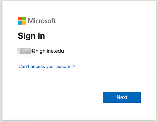 Watermark Microsoft Sign in with @highline.edu email