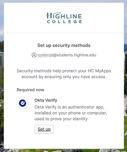 MyApps Secuirty Method Set Up Okta Verify confirm.