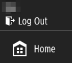 Screenshot of the 'Log Out' and 'Home' icons from the Canon home screen, on the PaperCut Canon devices