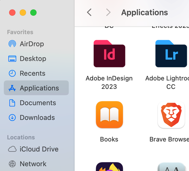Screenshot of MacOS applications folder