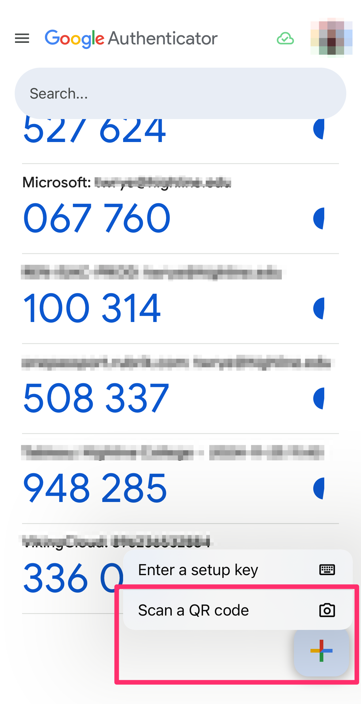 One Time Password app Google Authenticator add account