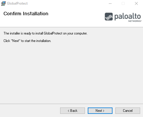 paloalto installer for GlobalProtect, ready to install on your computer Click Next to start the installation